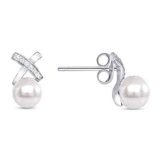 Silver 925 Rhodium Plated White Pearl Cubic Zirconia Set. SETDGP1424WHT