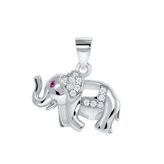 Silver 925 Rhodium Plated Red Eye Cubic Zirconia Elephant Set. SETGP7664RED