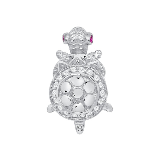 Silver 925 Rhodium Plated Red Eye Cubic Zirconia Turtle Set. SETGP7681