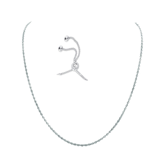 Silver 925 Rhodium Plated Singapore 030 Adjustable Chain. SING030R-ADJ-22
