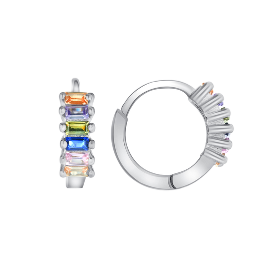 Silver 925 Rhodium Plated Multi Color Cubic Zirconia Hoop. EAR02