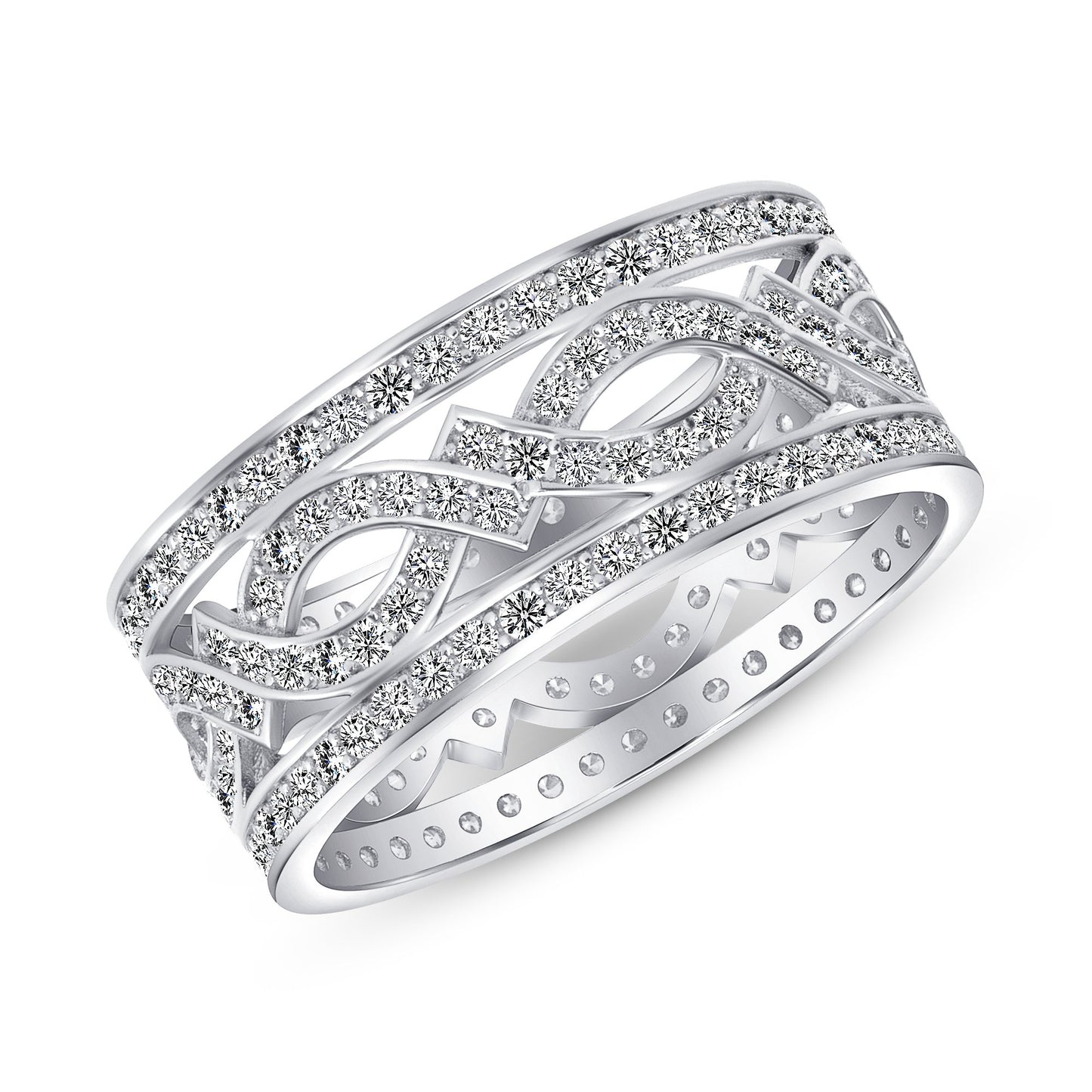 YZK1046. Silver 925 Rhodium Plated Wide Design Band Ring