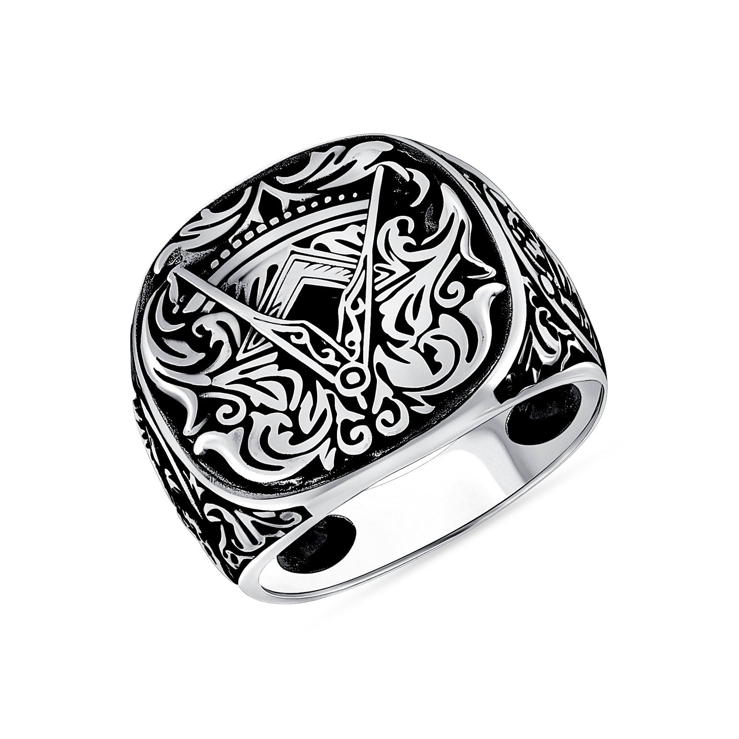 Silver 925 Masonic Oxidized Men Ring. ZKY1251