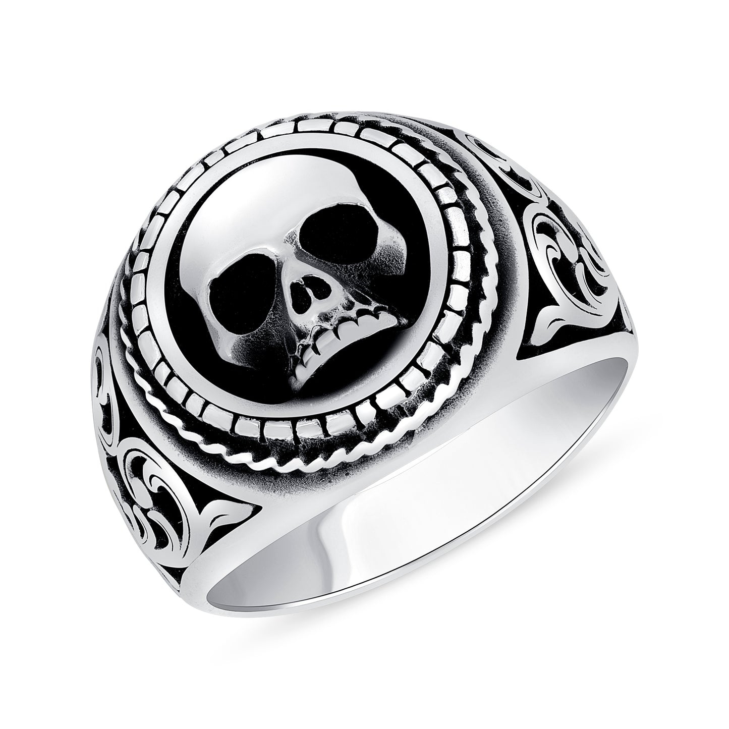 Silver 925 Skull Center Oxidized Ring. ZKY1479