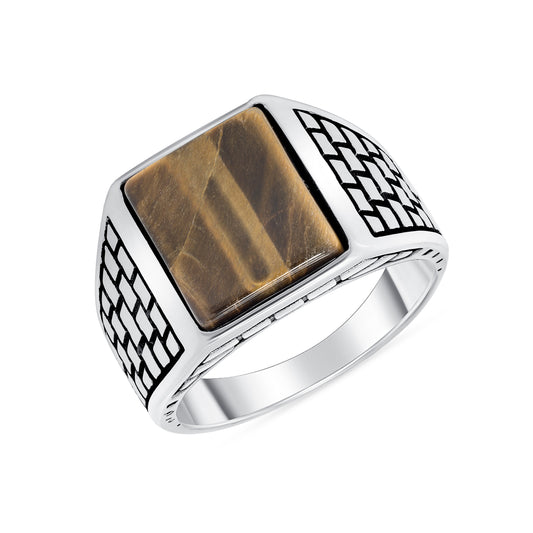 Silver 925 Wood Style Stone Square Ring. ZKY520