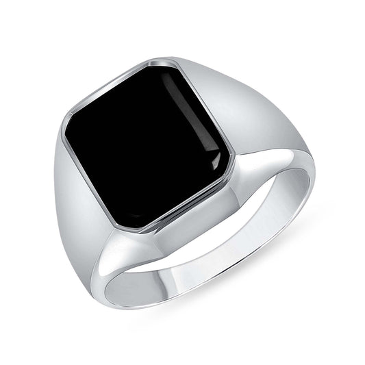 Silver 925 Square Black Stone Men's Ring. ZKY698