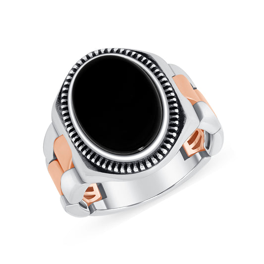 Silver 925 Black Stone Watch Band Style Men's Ring. ZKY725B