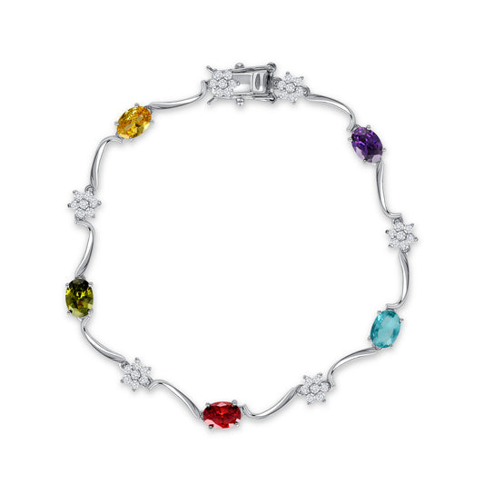 BB4816. Silver 925 Rhodium Plated Multi-Color Cubic Zirconia Bracelet