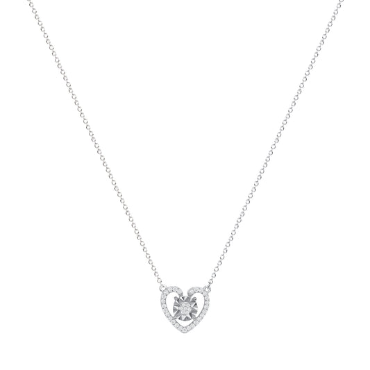 Silver 925 Rhodium Plated Cubic Zirconia Heart Diamond Cut Necklace. BN3642