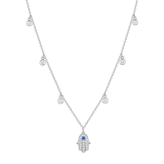 Silver 925 Evil Eye Hamsa with Bezel Necklace. BN3842