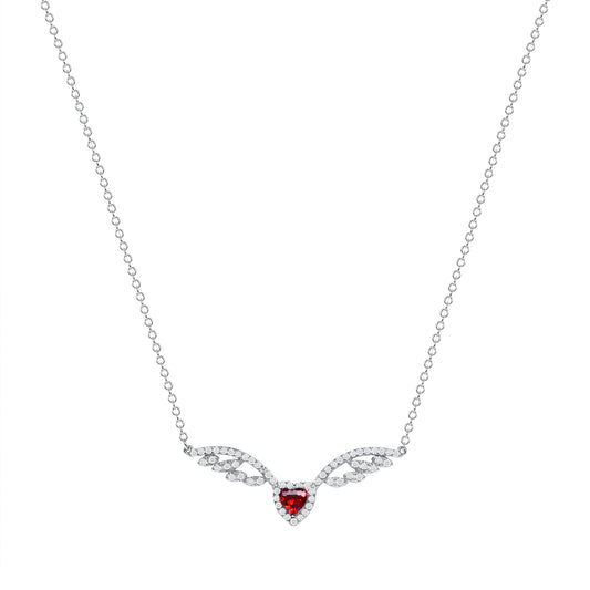 Silver 925 Flying Heart Red Cubic Zirconia Necklace. BN3961RED