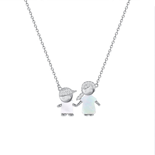 Silver 925 Rhodium Plated Boy and Girl Necklace. BN4003