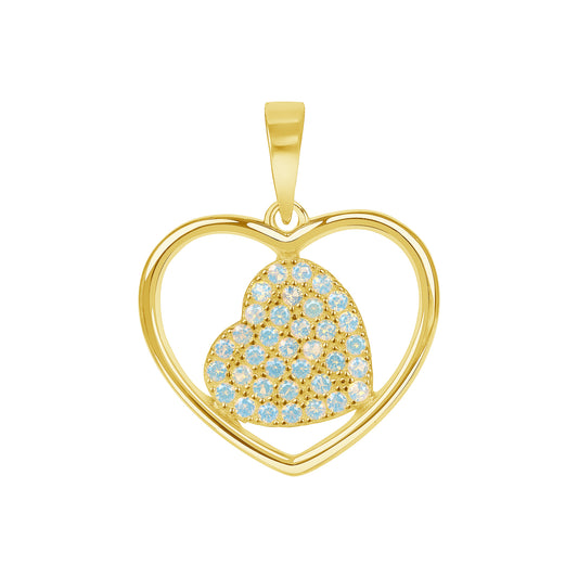 Silver 925 Gold Plated Cubic Zirconia Heart in Big Heart Pendant. BP14495GP