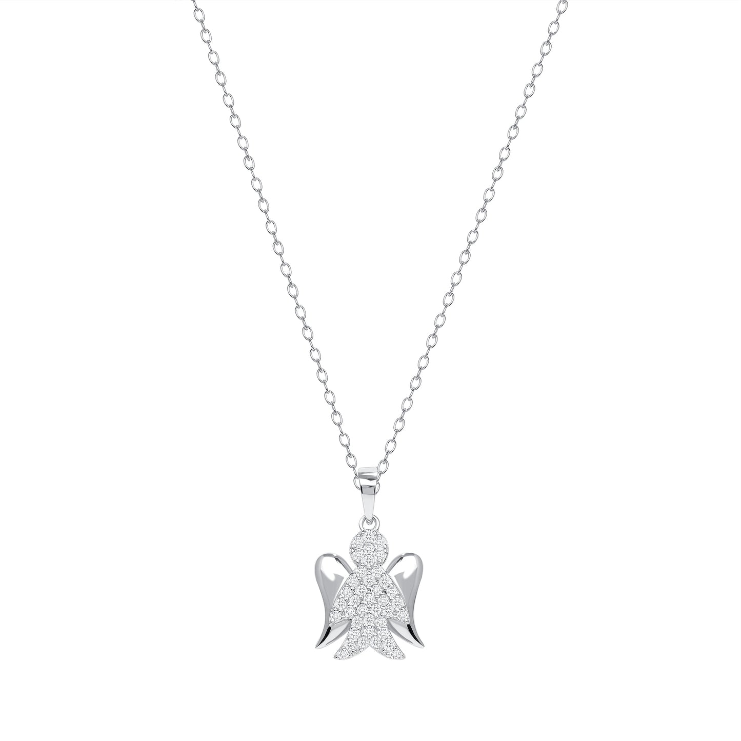 Silver 925 Rhodium Plated Angel Clear Cubic Zirconia Necklace. BP15423