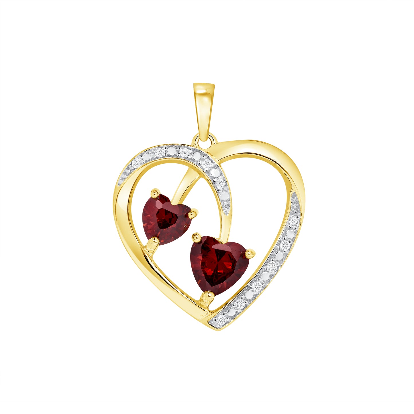 BTP3269GP. Silver 925 Gold Plated Red Cubic Zirconia Heart Pendant
