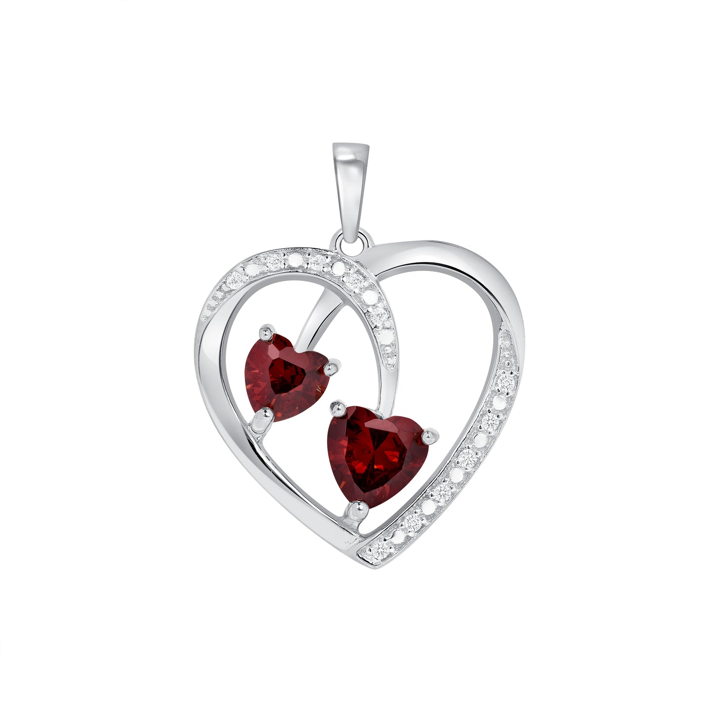 Silver 925 Rhodium Plated Red Cubic Zirconia Heart Pendant. BTP3269RHD