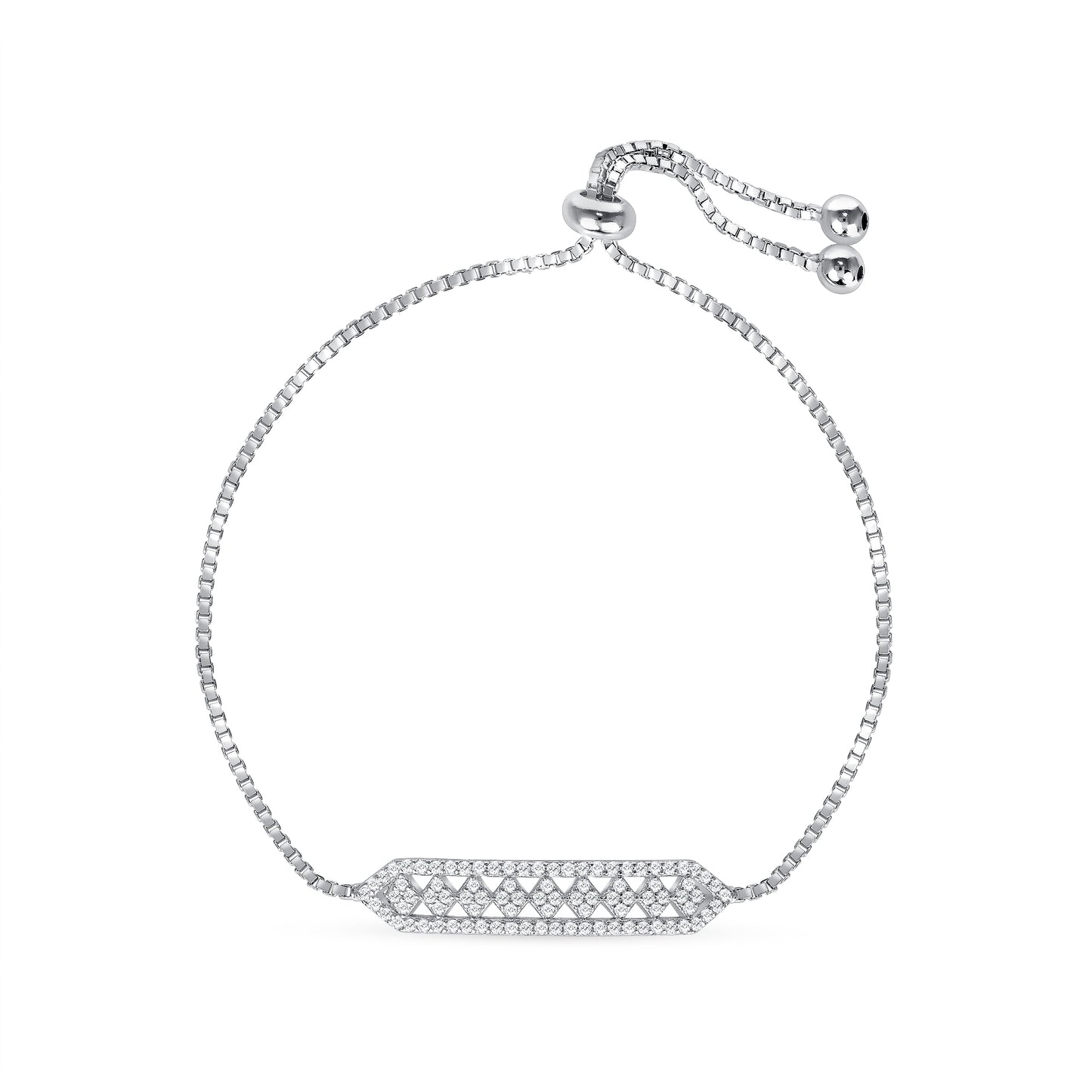 DGB0581. Silver 925  Bezel Cubic Zirconia Movable Bracelet