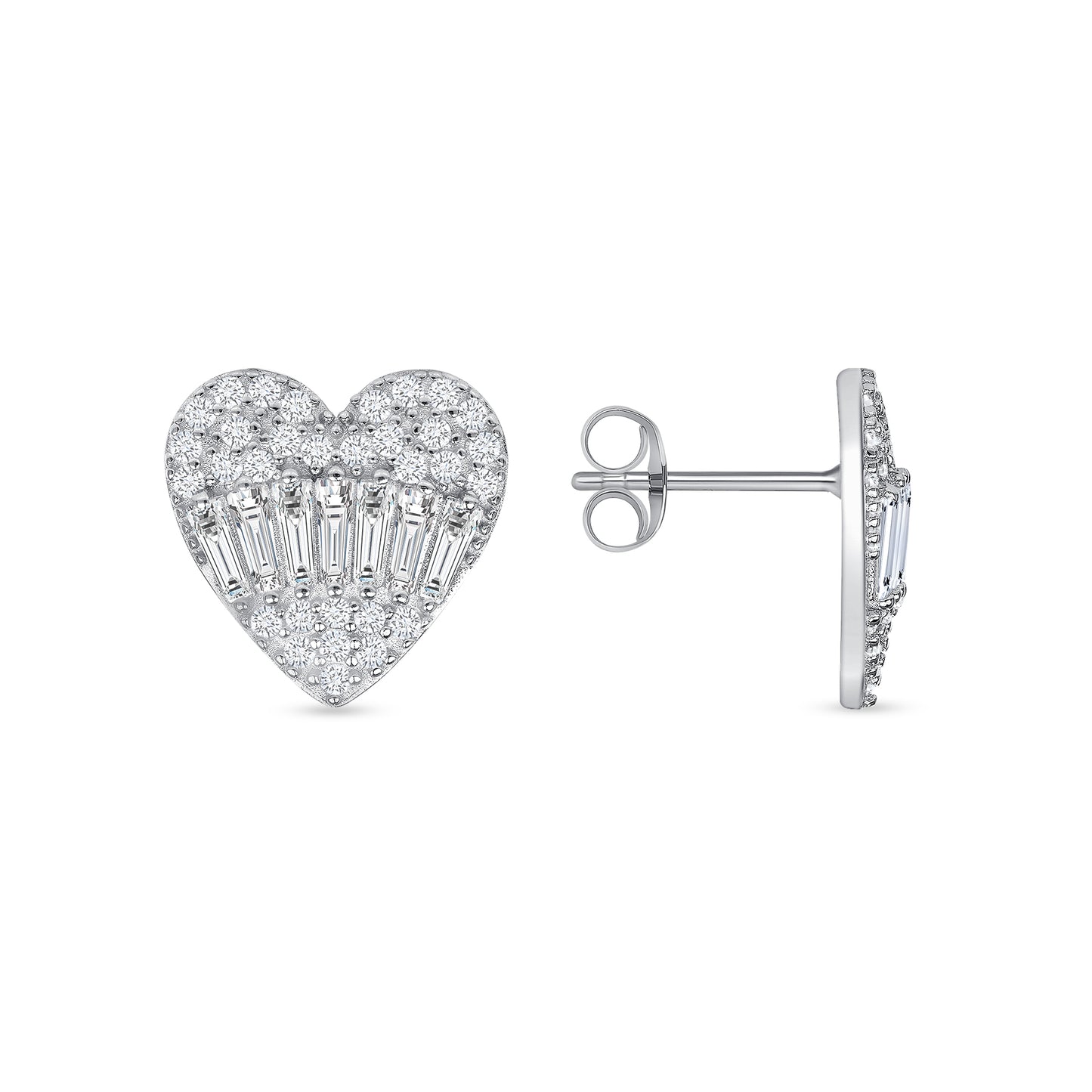 Silver 925 Heart Baguette Setting Cubic Zirconia Earrings. DGE2249