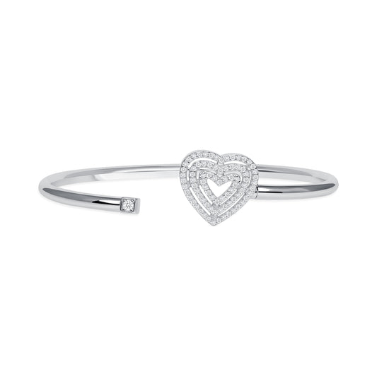 Silver 925 Rhodium Plated Clear Cubic Zirconia Heart Bangle. DGG0215