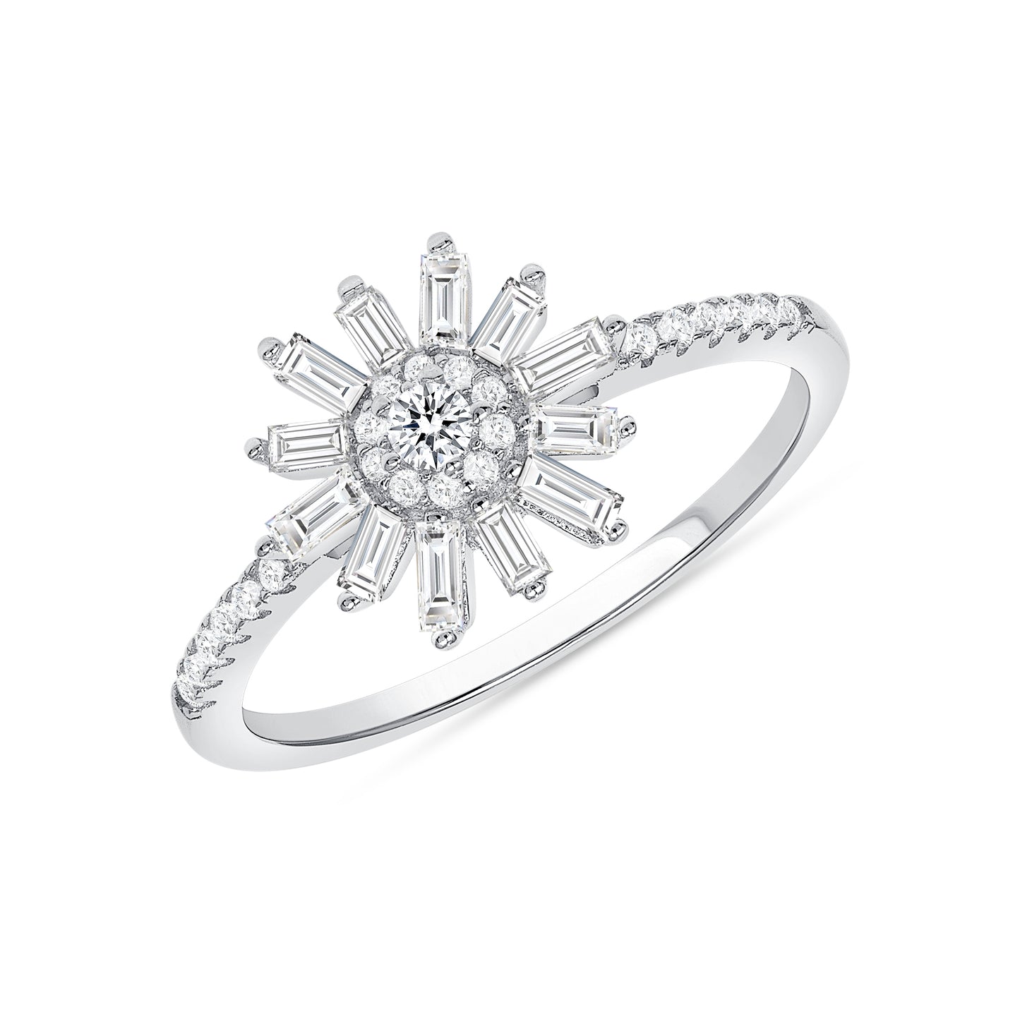 DGR2309. Silver 925 Rhodium Plated Pave Flower Setting Band