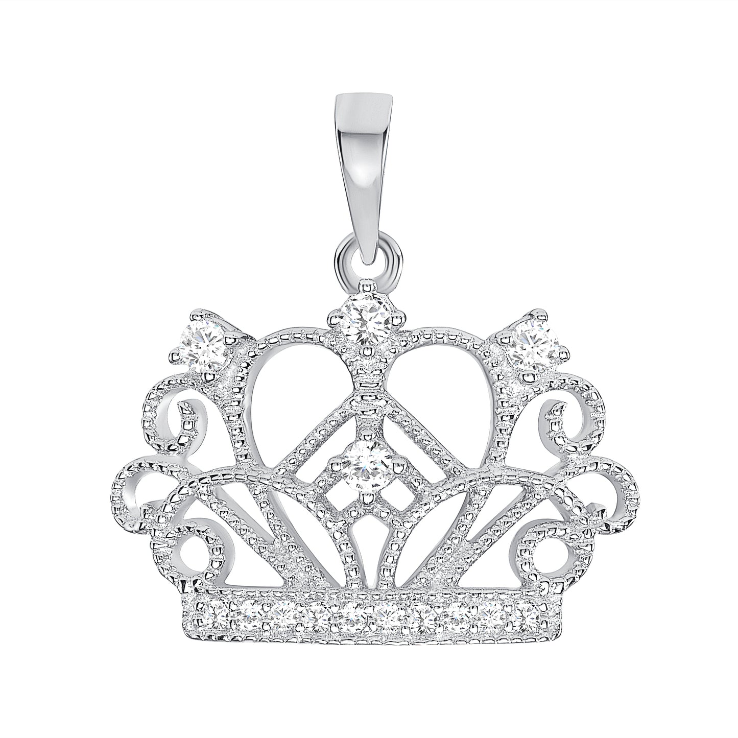 DGP1507. Silver 925 Rhodium Plated Cubic Zirconia Crown Pendant