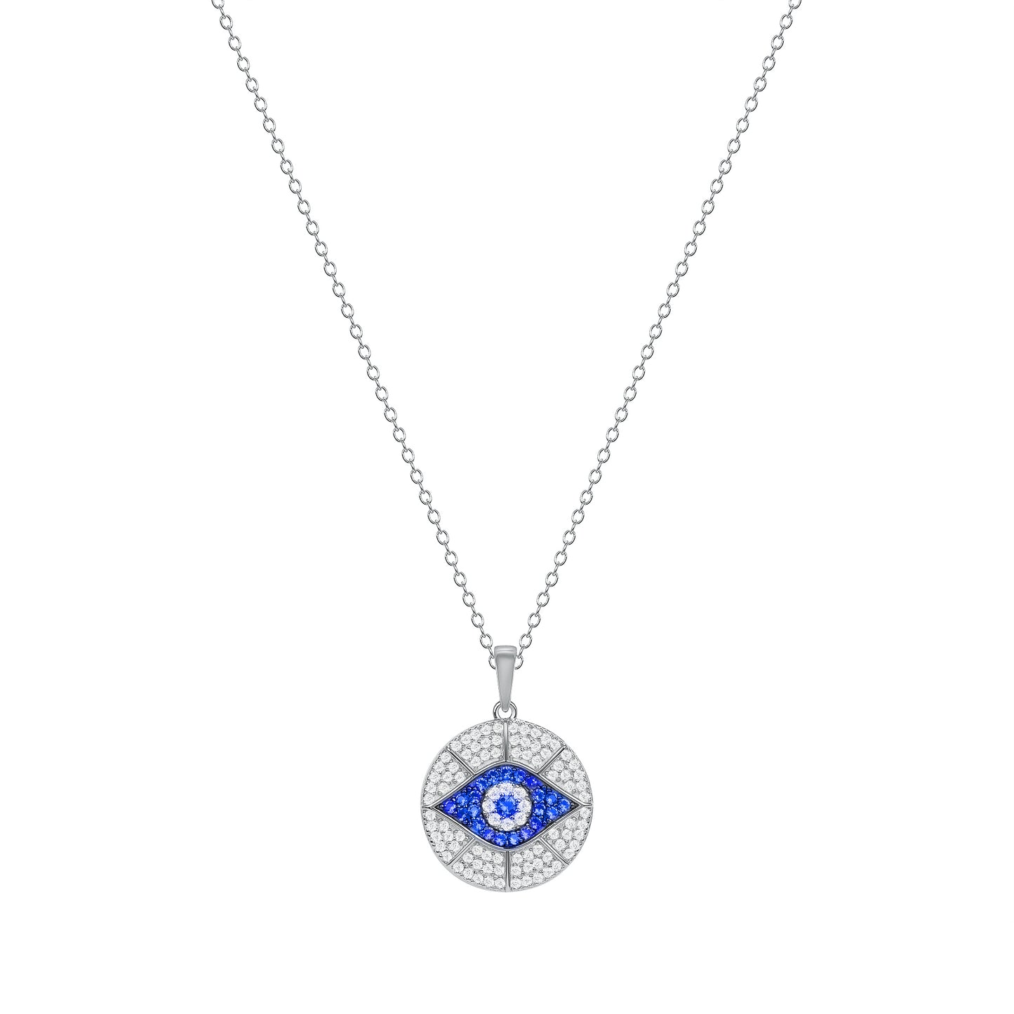 Silver 925 Rhodium Plated White Opal Blue Eye Pendant Necklace. DGP1766RHD