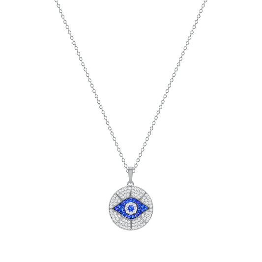 Silver 925 Rhodium Plated White Opal Blue Eye Pendant Necklace. DGP1766RHD