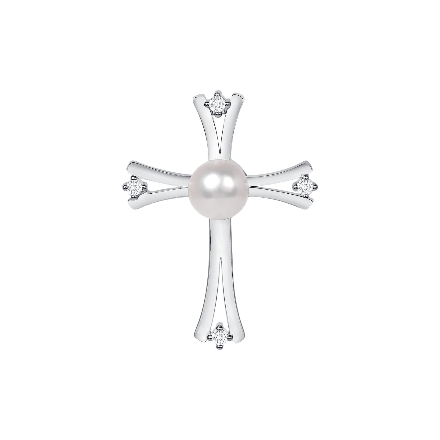 DGP1791. Silver 925 White Pearl and Clear Cubic Zirconia Cross Pendant