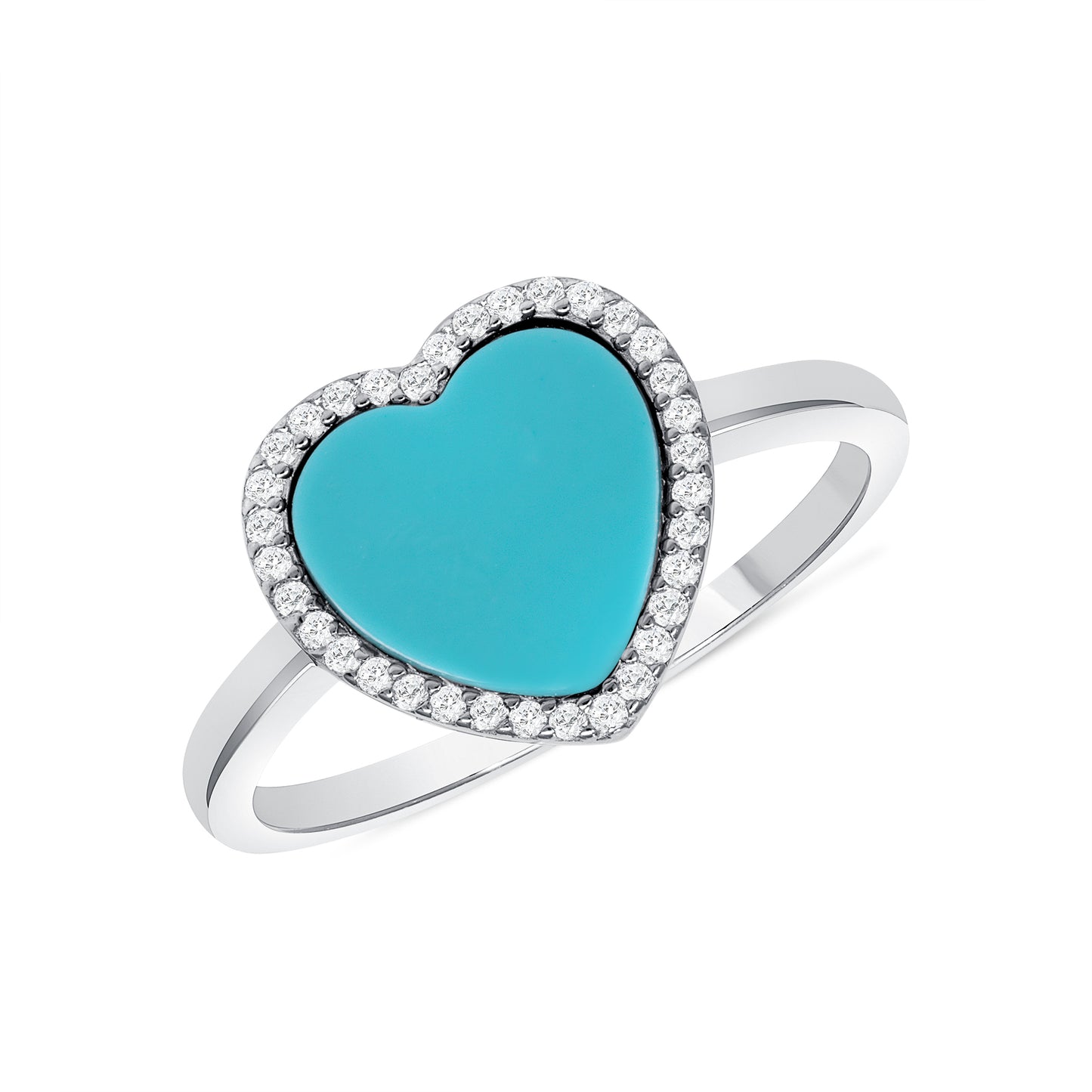 Silver 925 Pave Setting Turquoise Heart Ring. DGR2198TQ