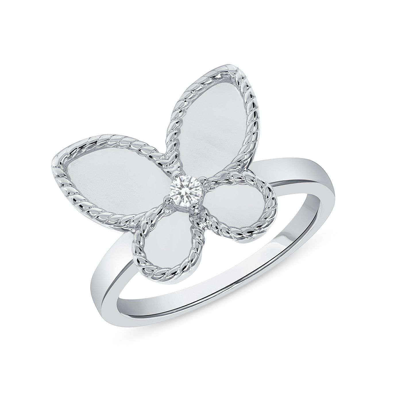 Silver 925 Rhodium Plated Cubic Zirconia Butterfly Ring. DGR2219
