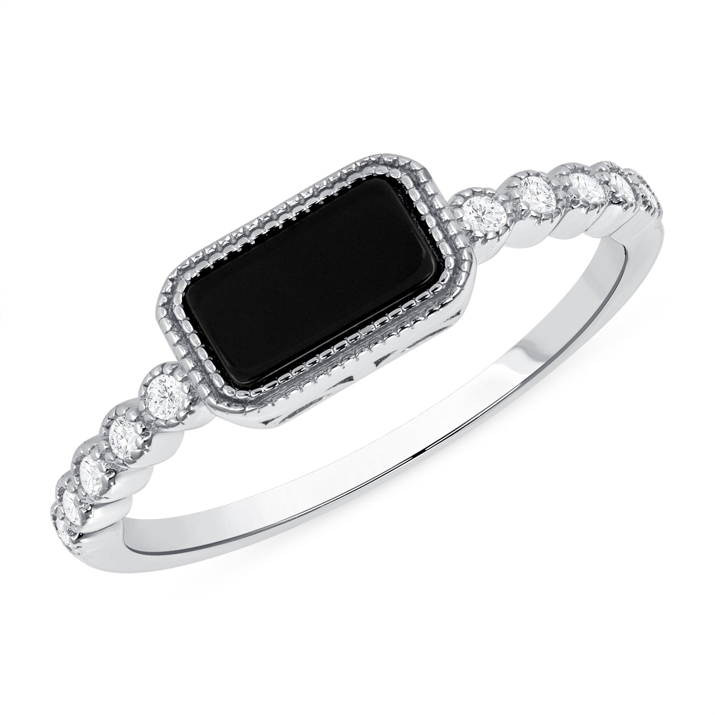 Silver 925 Onyx Rectangle Micro Pave Ring. DGR2313ONYX