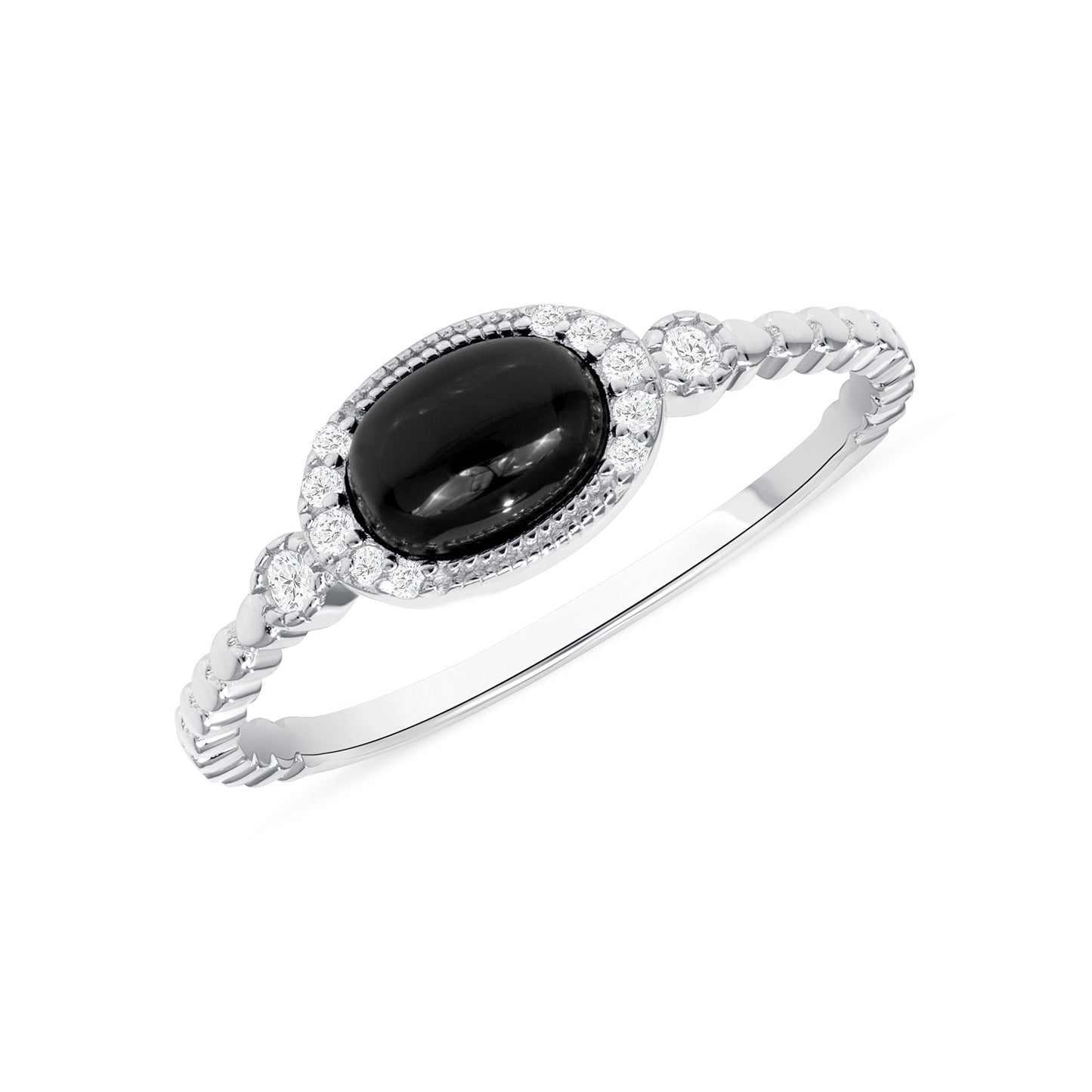 Silver 925 Onyx Oval Micro Pave Ring. DGR2316ONYX