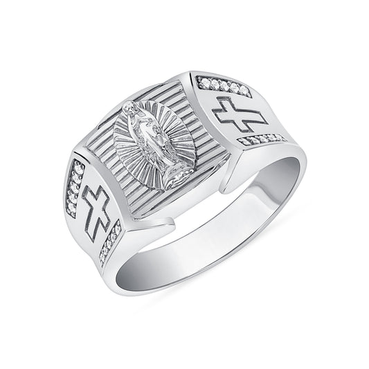 Silver 925 Rhodium Plated Saint Jude Cubic Zirconia Men's Ring. GR10709
