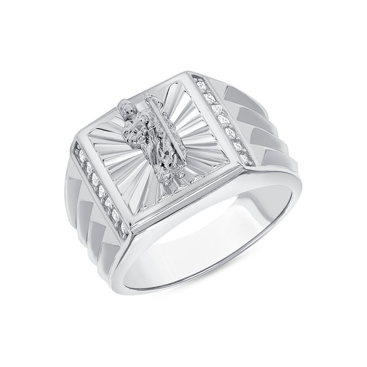 Silver 925 Rhodium Plated Saint Jude with Cubic Zirconia Men's Ring. GR10712