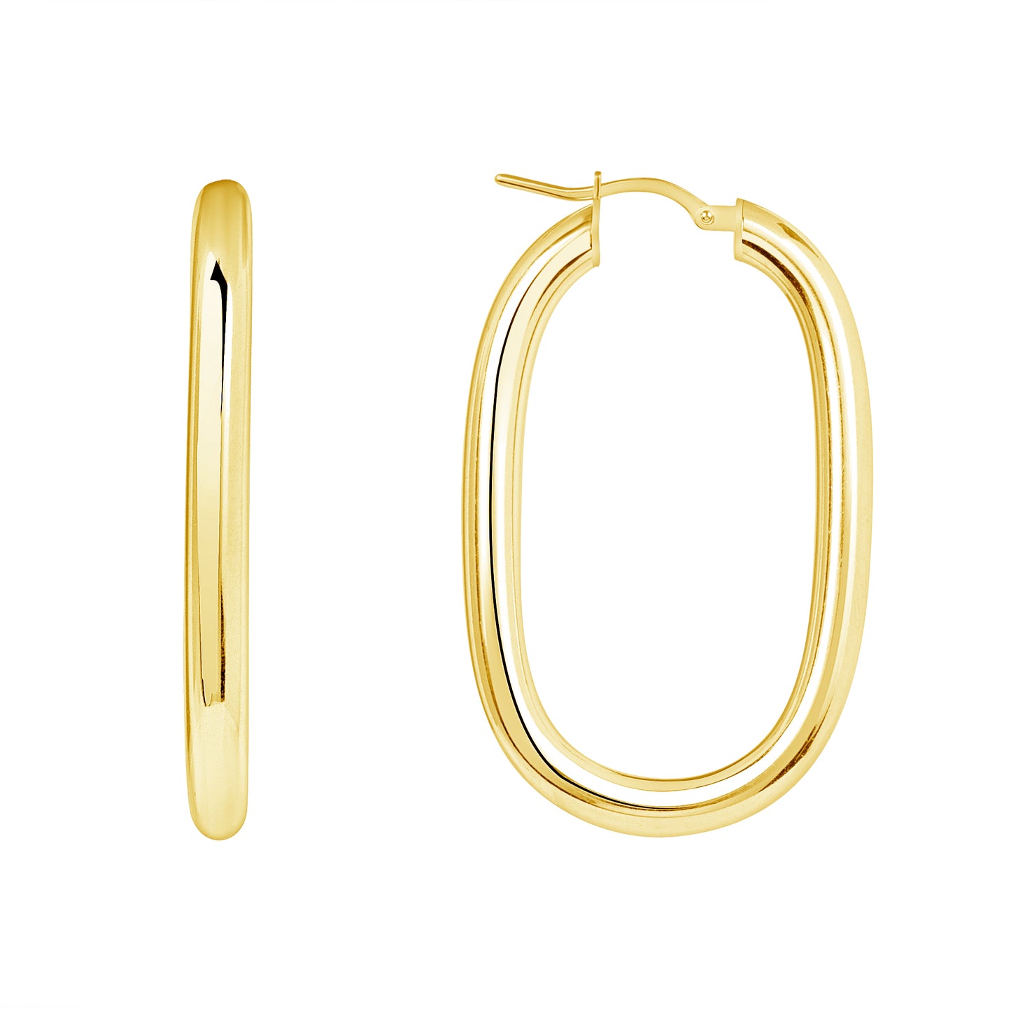 Silver 925 Gold Plated Italian Silver Square Oval Hoop Earring. ITHP154-25MG