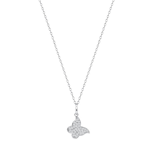 KP0488. Silver 925 Rhodium Plated Cubic Zirconia Butterfly Necklace