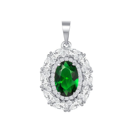 Silver 925 Green Cubic Zirconia Oval Shape Set. SETBP15393GRN