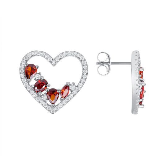 Silver 925 Rhodium Plated Red Stone Cubic Zirconia Heart Set. SETBP15161