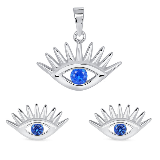 Silver 925 Rhodium Plated Devil Eye Blue Cubic Zirconia Set. SETDGP1497RHD