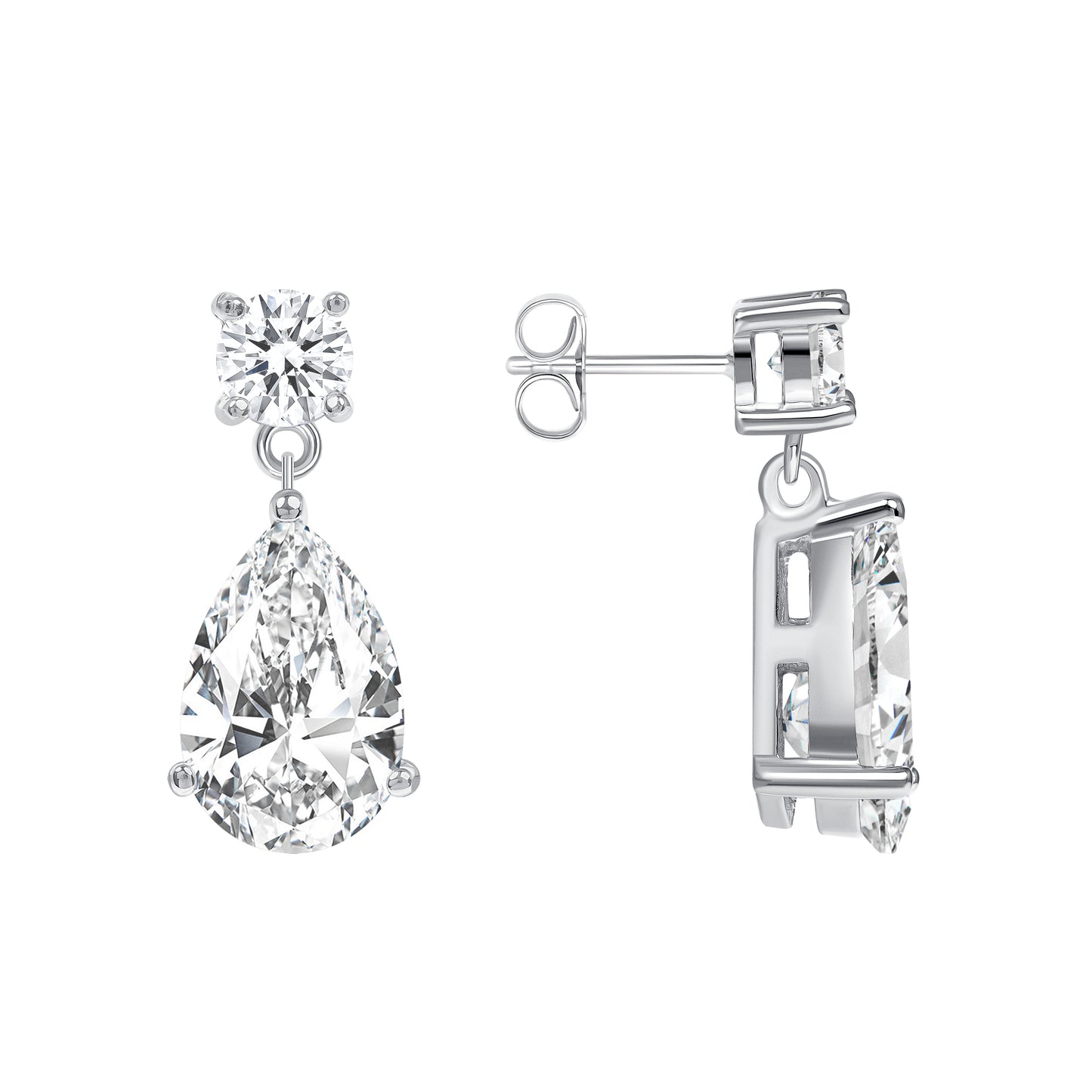 Silver 925 Rhodium Plated Dangle Pear Shape Cubic Zirconia Earrings and Pendant Set. SETIP0030
